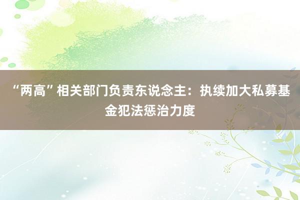 “两高”相关部门负责东说念主：执续加大私募基金犯法惩治力度