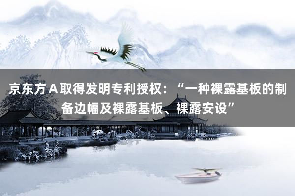 京东方Ａ取得发明专利授权：“一种裸露基板的制备边幅及裸露基板、裸露安设”