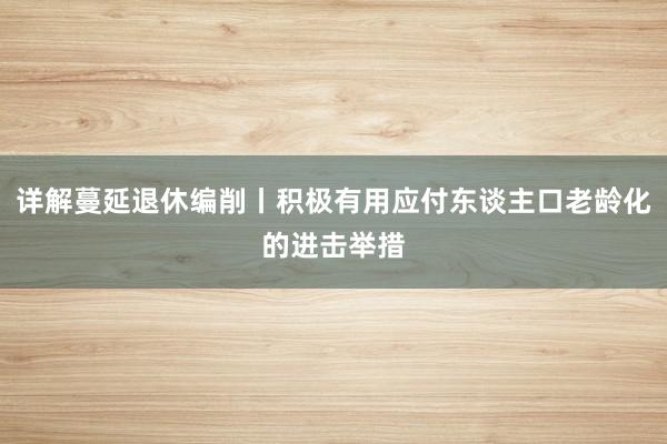 详解蔓延退休编削丨积极有用应付东谈主口老龄化的进击举措