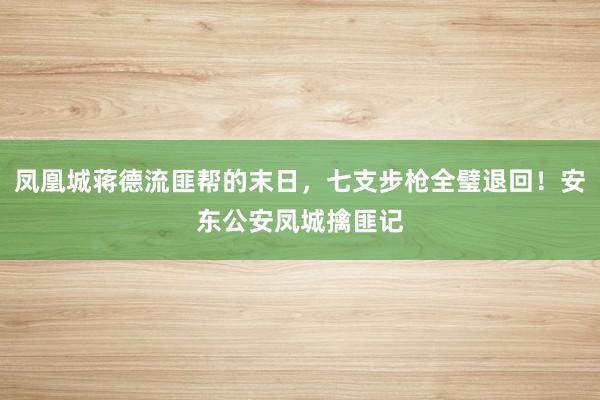 凤凰城蒋德流匪帮的末日，七支步枪全璧退回！安东公安凤城擒匪记